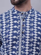 Even Apparels Blue Pure Cotton Short Kurta With Band Collar - Distacart