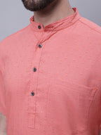 Even Apparels Peach Pure Cotton Short Sleeves Kurta With Band Collar - Distacart