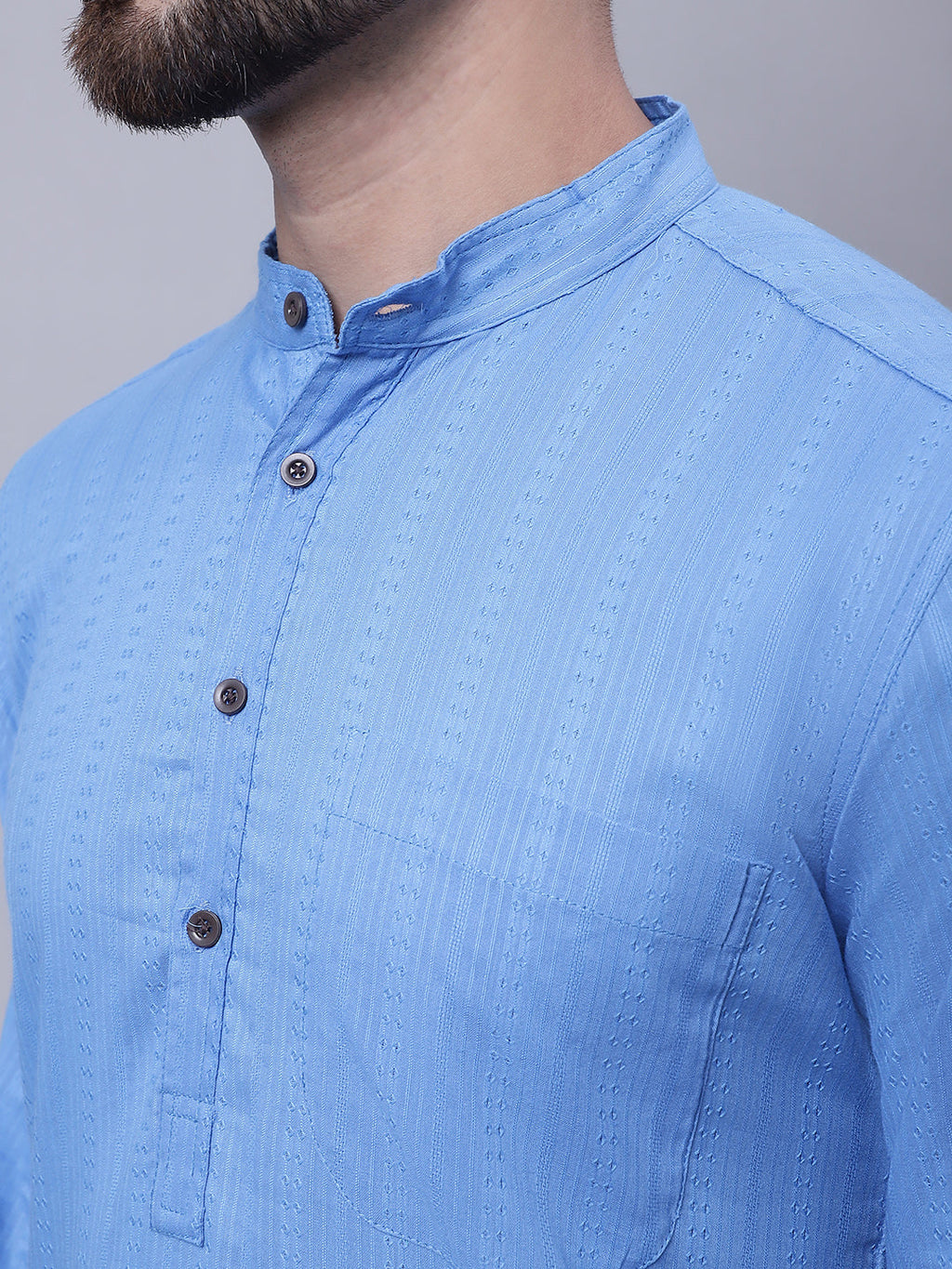 Even Apparels Blue Pure Cotton Kurta With Band Collar - Distacart