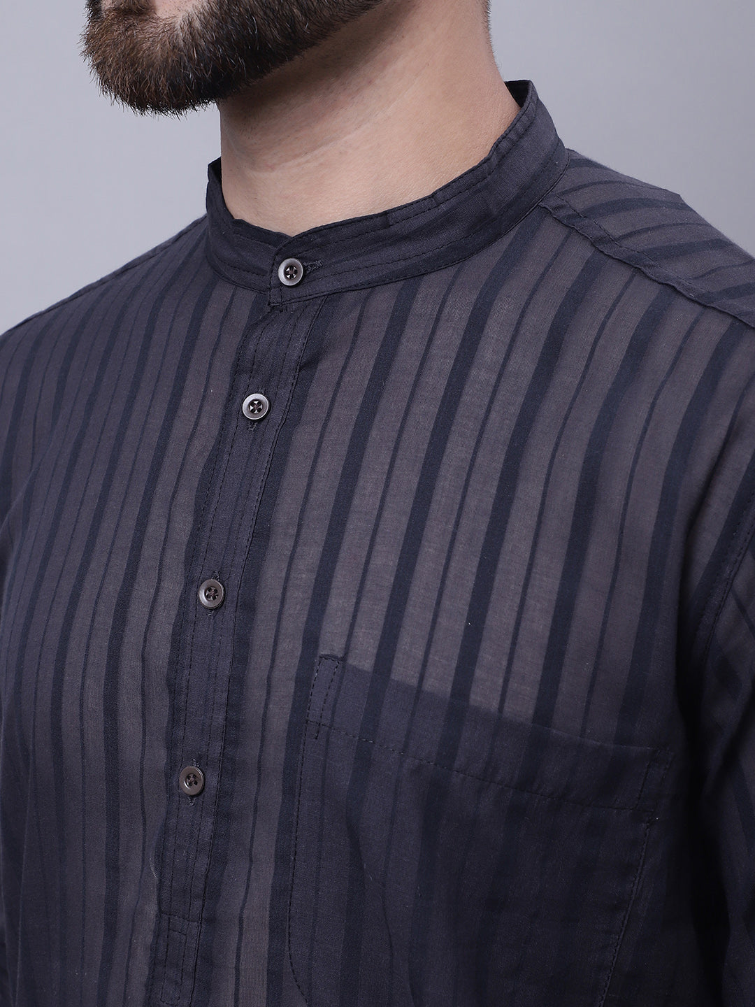 Even Apparels Black Pure Cotton Kurta With Band Collar