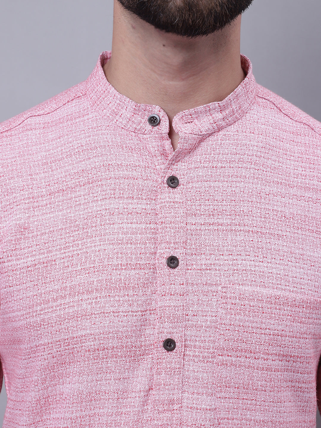 Even Apparels Pink Pure Cotton Short Sleeves Kurta With Band Collar - Distacart