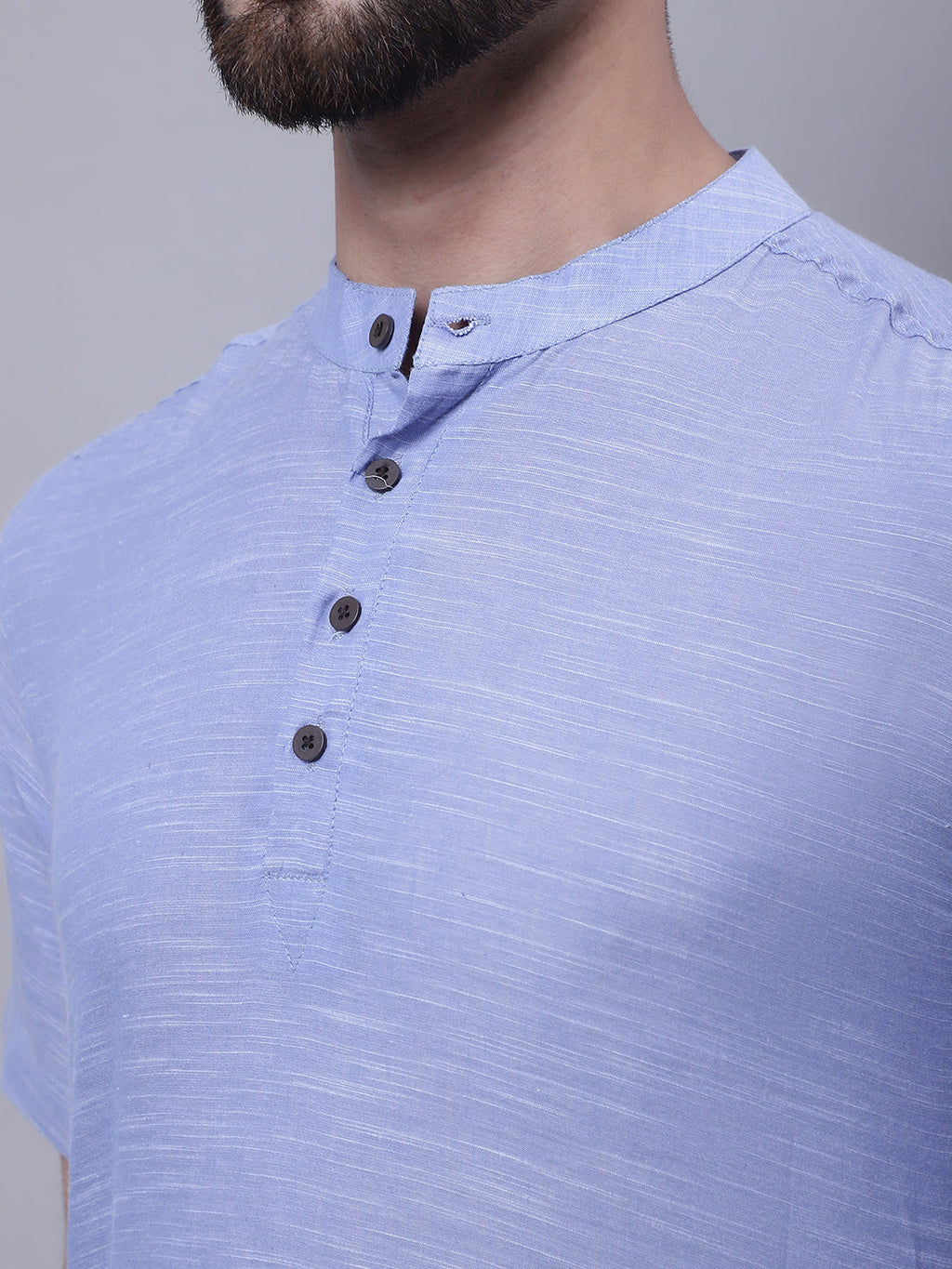 Even Apparels Blue Pure Cotton Short Kurta With Band Collar - Distacart