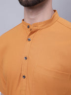 Even Apparels Yellow Pure Cotton Short Sleeves Kurta With Band Collar - Distacart