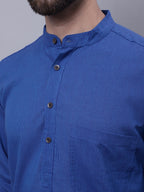 Even Apparels Blue Pure Cotton Kurta With Band Collar - Distacart