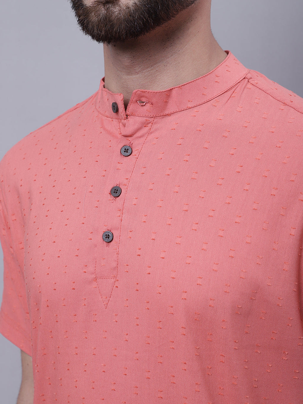 Even Apparels Peach Pure Cotton Short Sleeves Kurta With Band Collar - Distacart