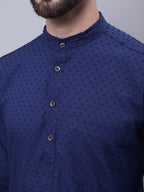 Even Apparels Blue Pure Cotton Kurta With Band Collar - Distacart