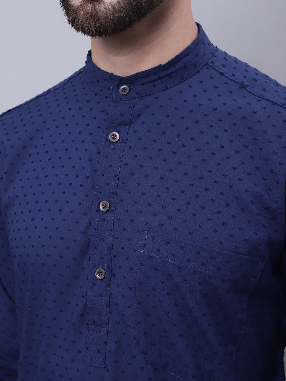 Even Apparels Blue Pure Cotton Kurta With Band Collar - Distacart
