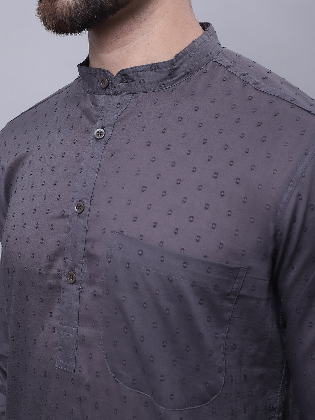 Even Apparels Grey Pure Cotton Kurta With Band Collar - Distacart