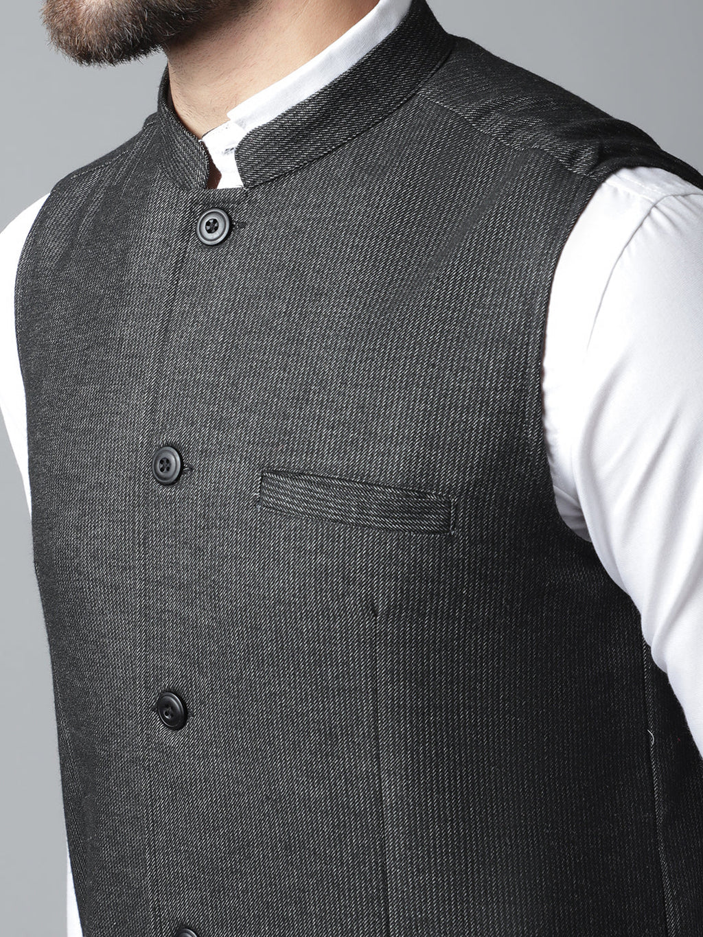 Even Apparels Men's Black Pure Wool Nehru Jacket
