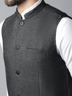 Even Apparels Men's Black Pure Wool Nehru Jacket