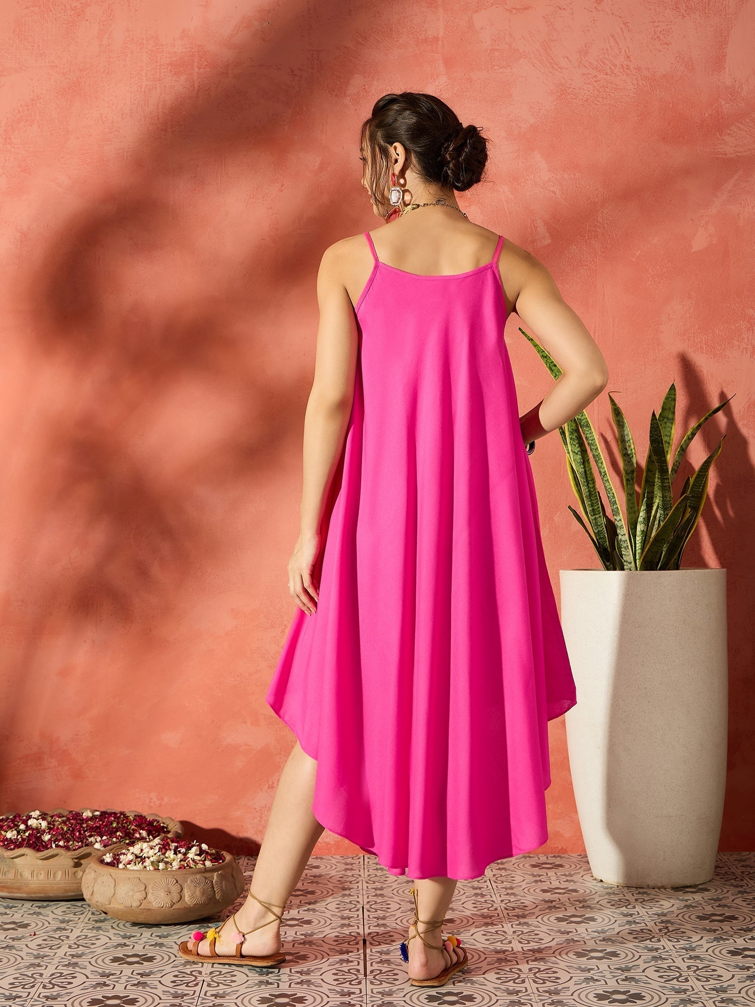 InWeave Blue Floral Fuchsia Asymmetrical Dress - Distacart