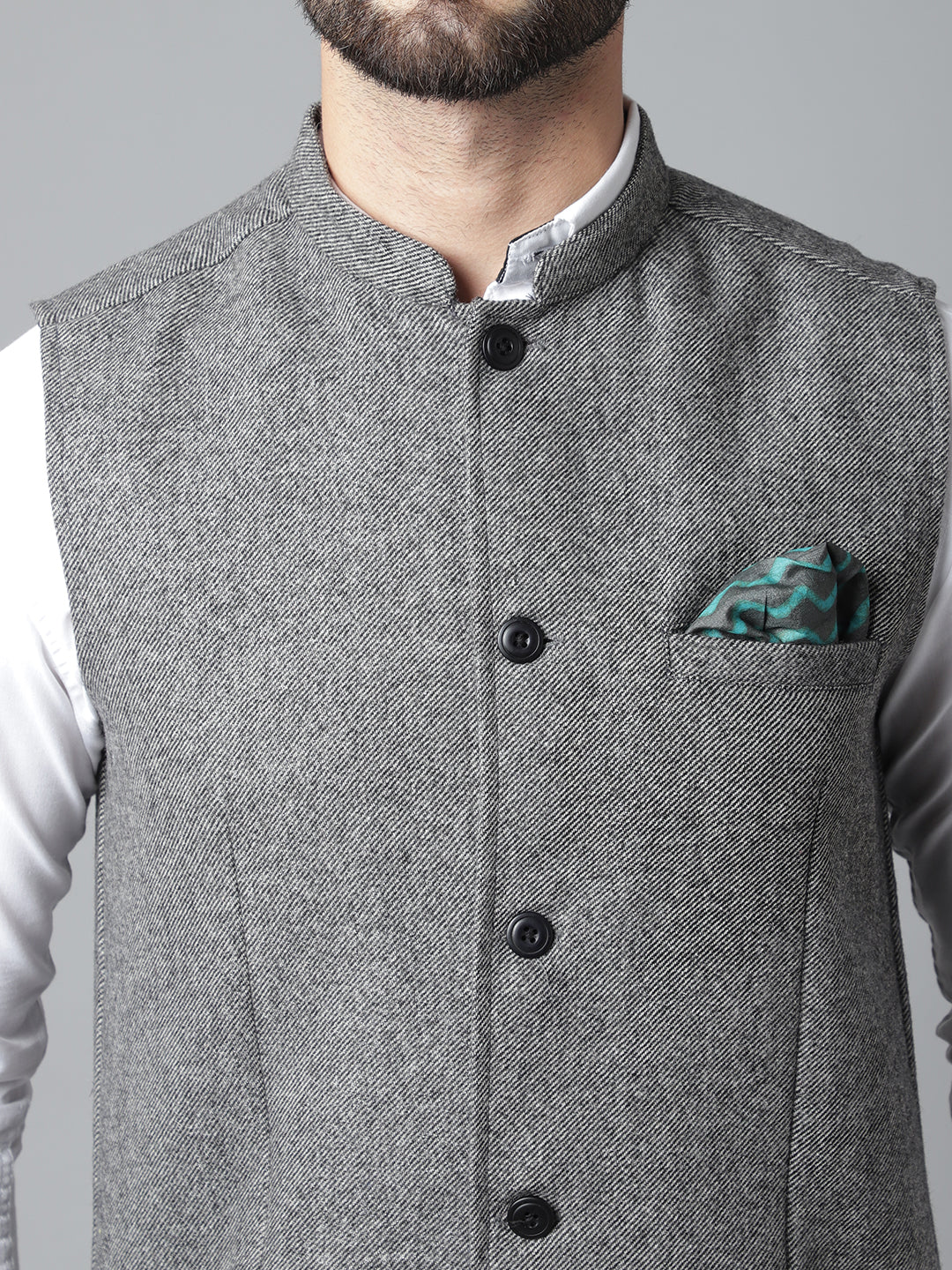 Even Apparels Men's Grey Pure Wool Nehru Jacket