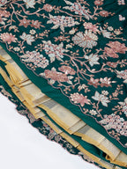 House of Panchhi Teal Pure Georgette Sequins And Thread Embroidery Lehenga Choli & Dupatta