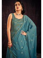 Myra Blue Real Georgette Designer Gown Style Suit - Distacart