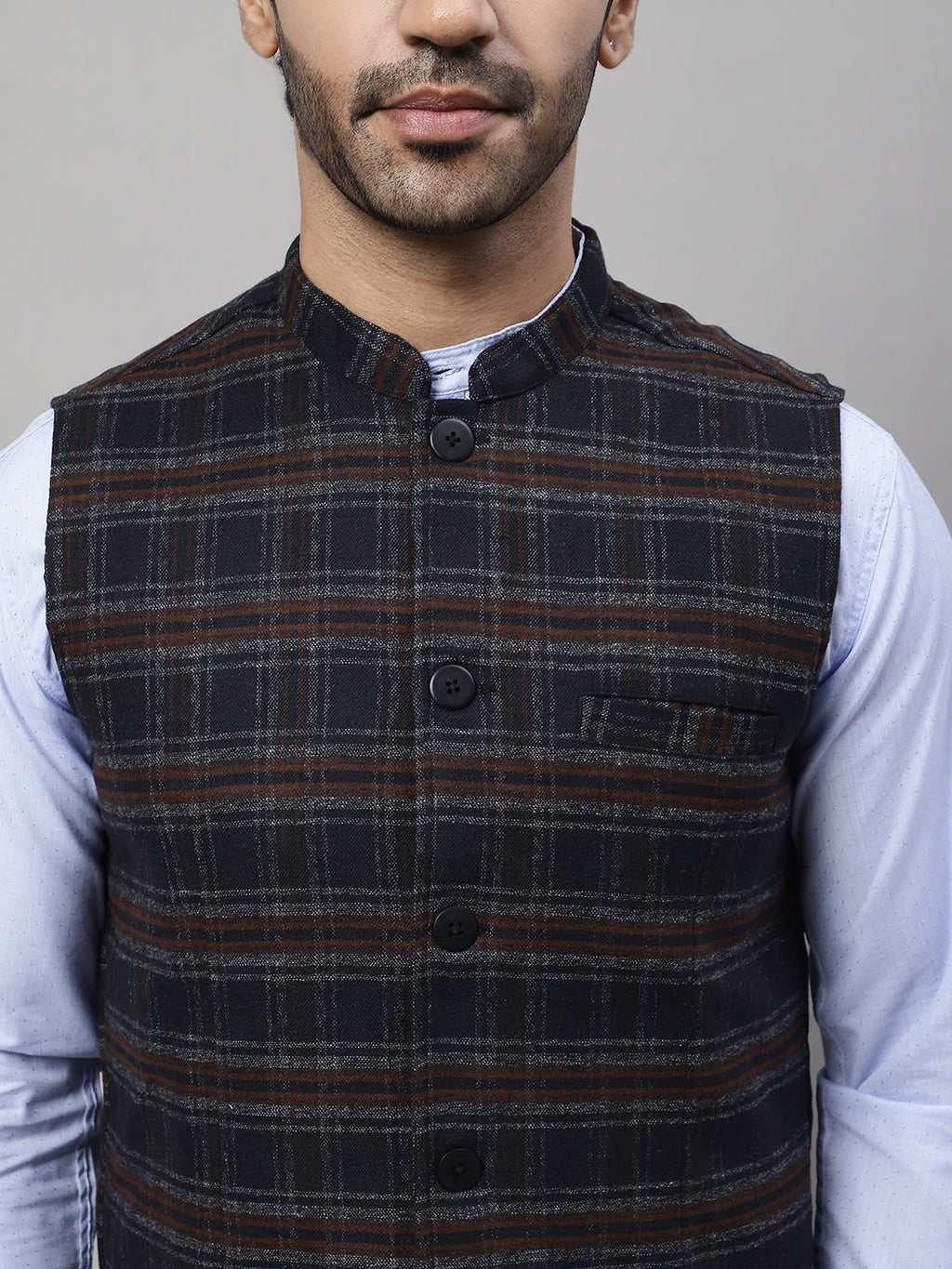 Even Apparels Men's Black Nehru Jacket With Welt Pockets