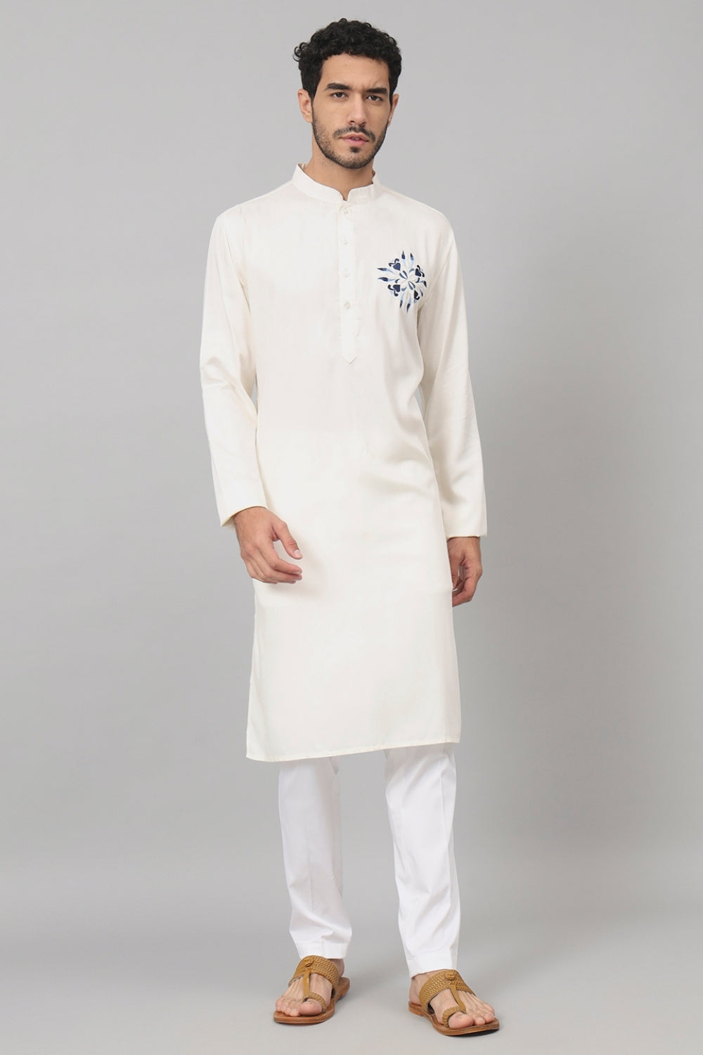 Motif Embroidered Cotton Kurta by Hilo Design