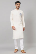 Motif Embroidered Cotton Kurta by Hilo Design