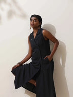 trueBrowns Black Cotton Linen Dress - Distacart