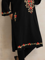 trueBrowns Black Kashmiri Embroidered Woollen Phiran Kurta - Distacart