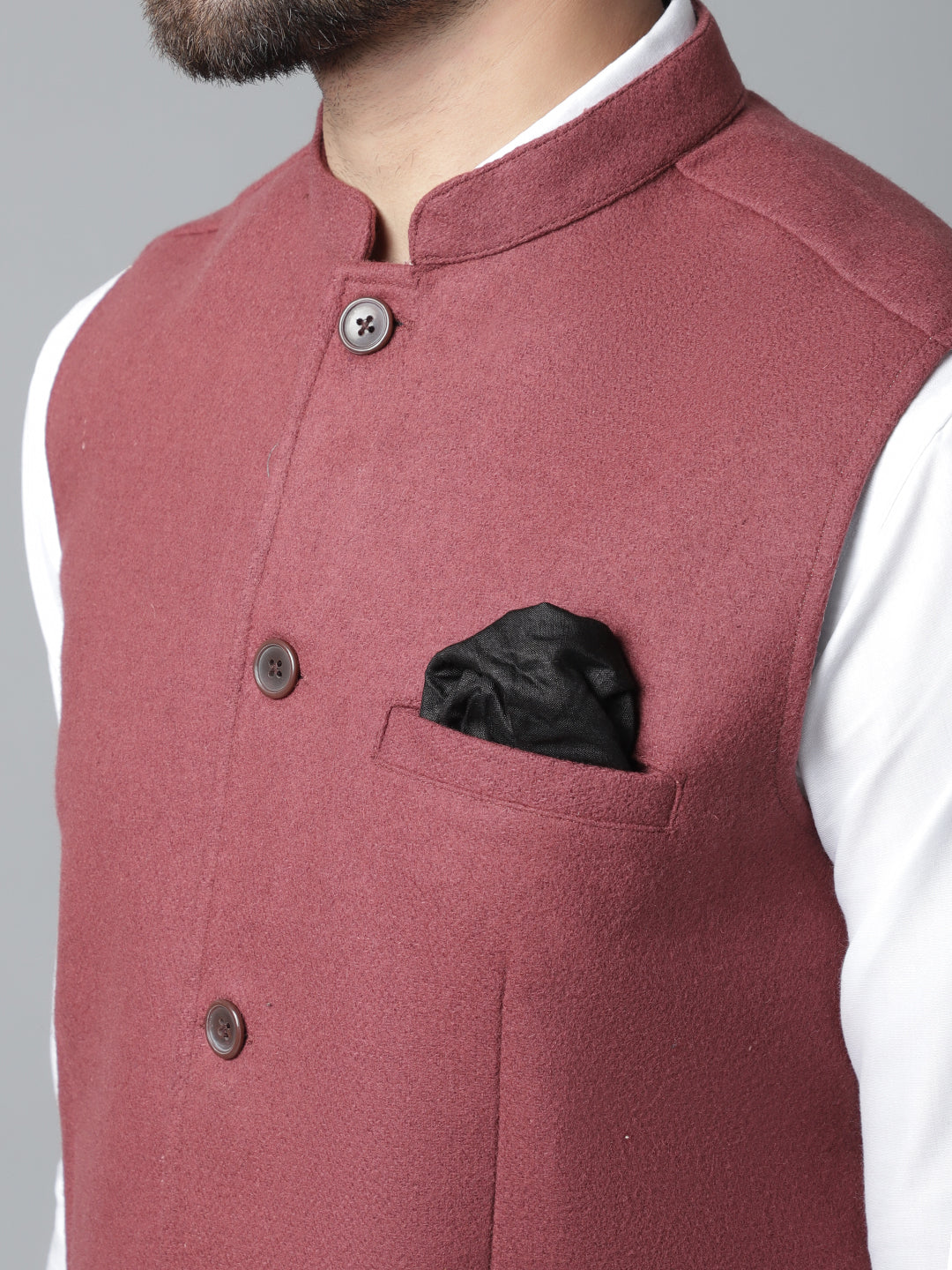 Even Apparels Men's Brown Pure Wool Nehru Jacket