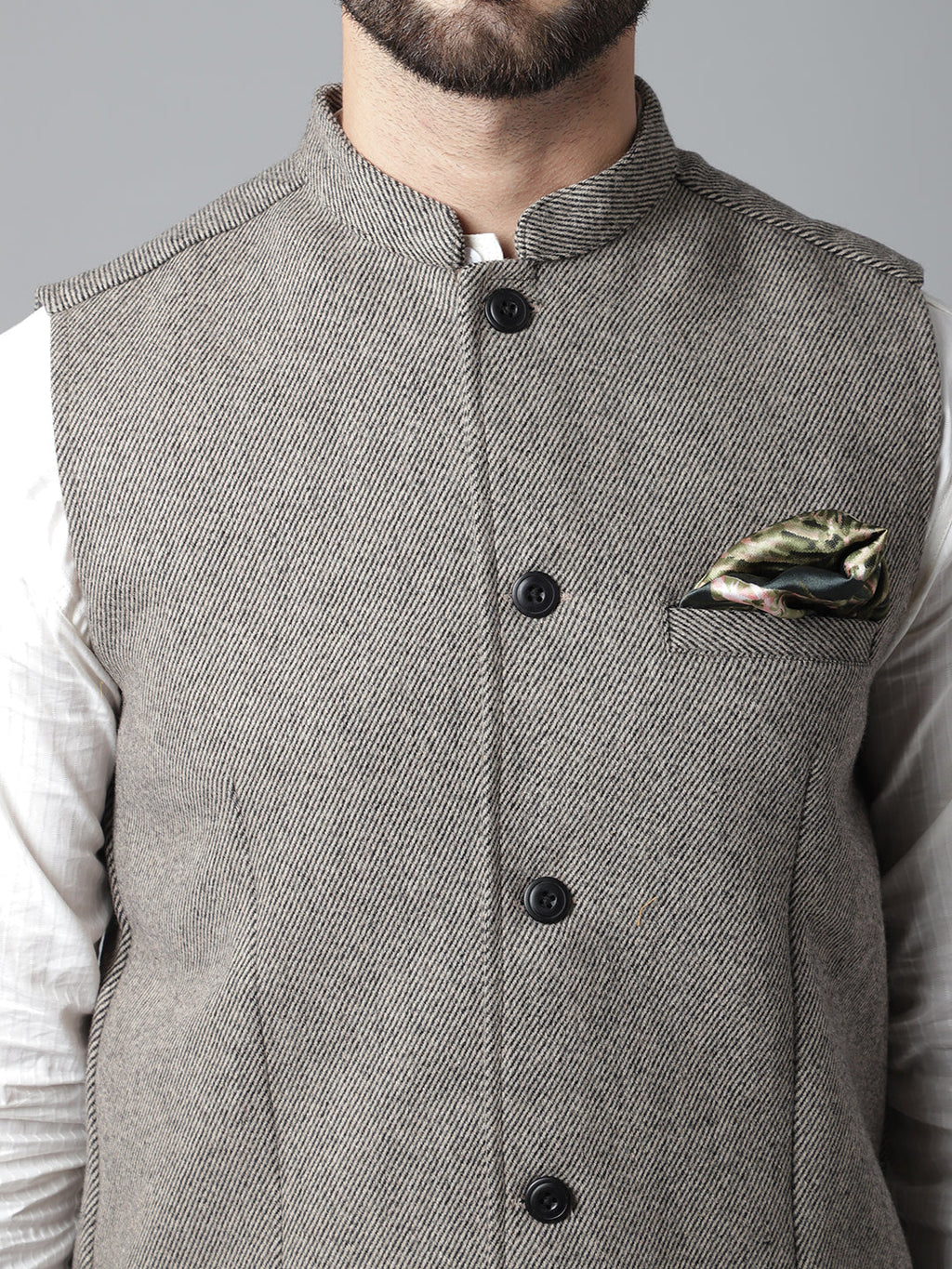 Even Apparels Men's Cream Pure Wool Nehru Jacket