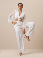 trueBrowns Chiffon White Dobby Tie Up Top