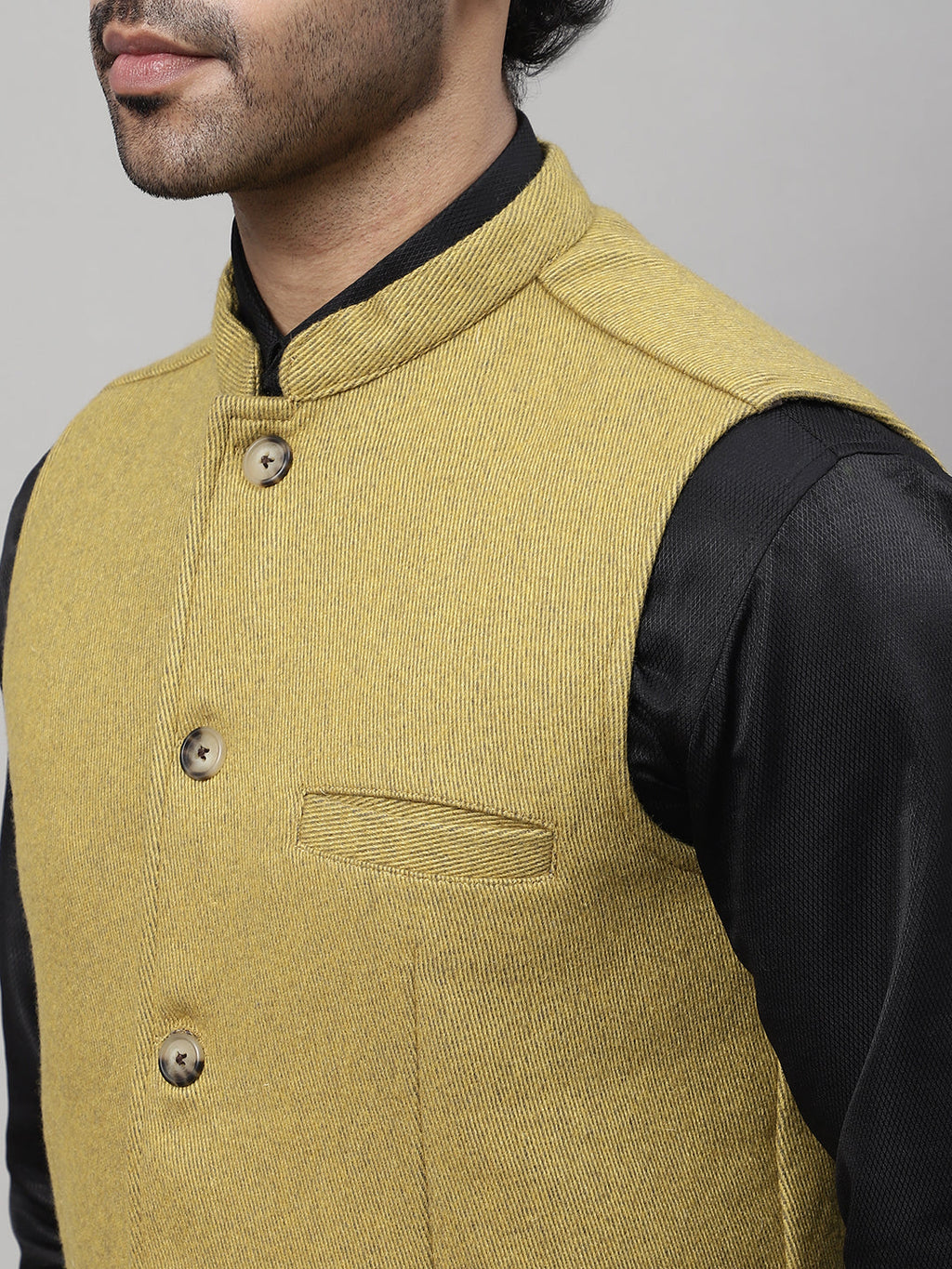 Even Apparels Men's Mustard Pure Wool Nehru Jacket