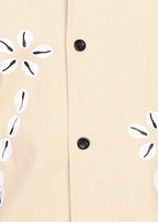 Fabmade Men’S Beige Linen Embroidered Resort Shirt