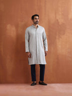 trueBrowns Men's Grey Chanderi Front Open Kurta