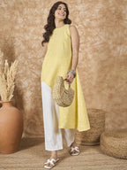 InWeave Light Yellow Side Asymmetric Kurta Set