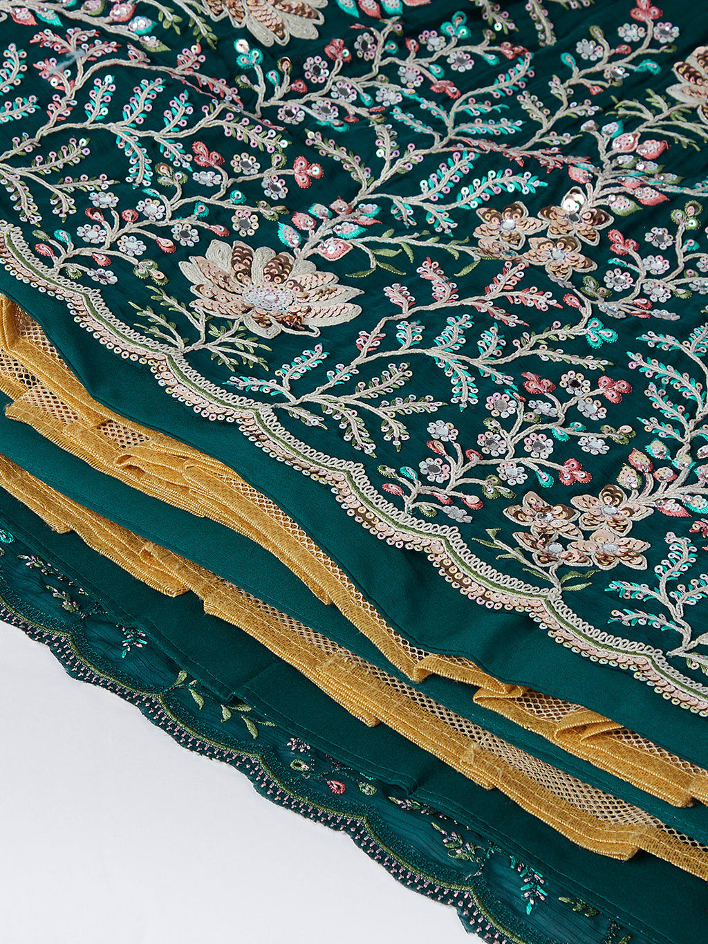House of Panchhi Teal - Georgette Sequins, Mirror And Thread Embroidery Lehenga Choli