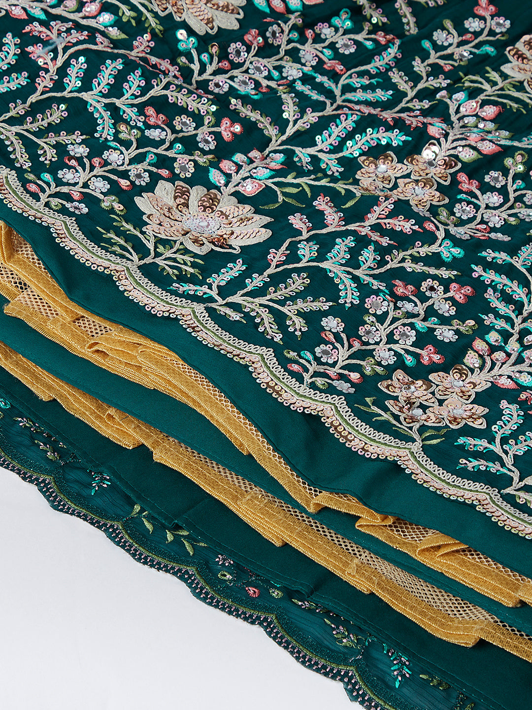 House of Panchhi Teal - Georgette Sequins, Mirror And Thread Embroidery Lehenga Choli