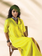 trueBrowns Lime Cotton Front Slit Dress - Distacart