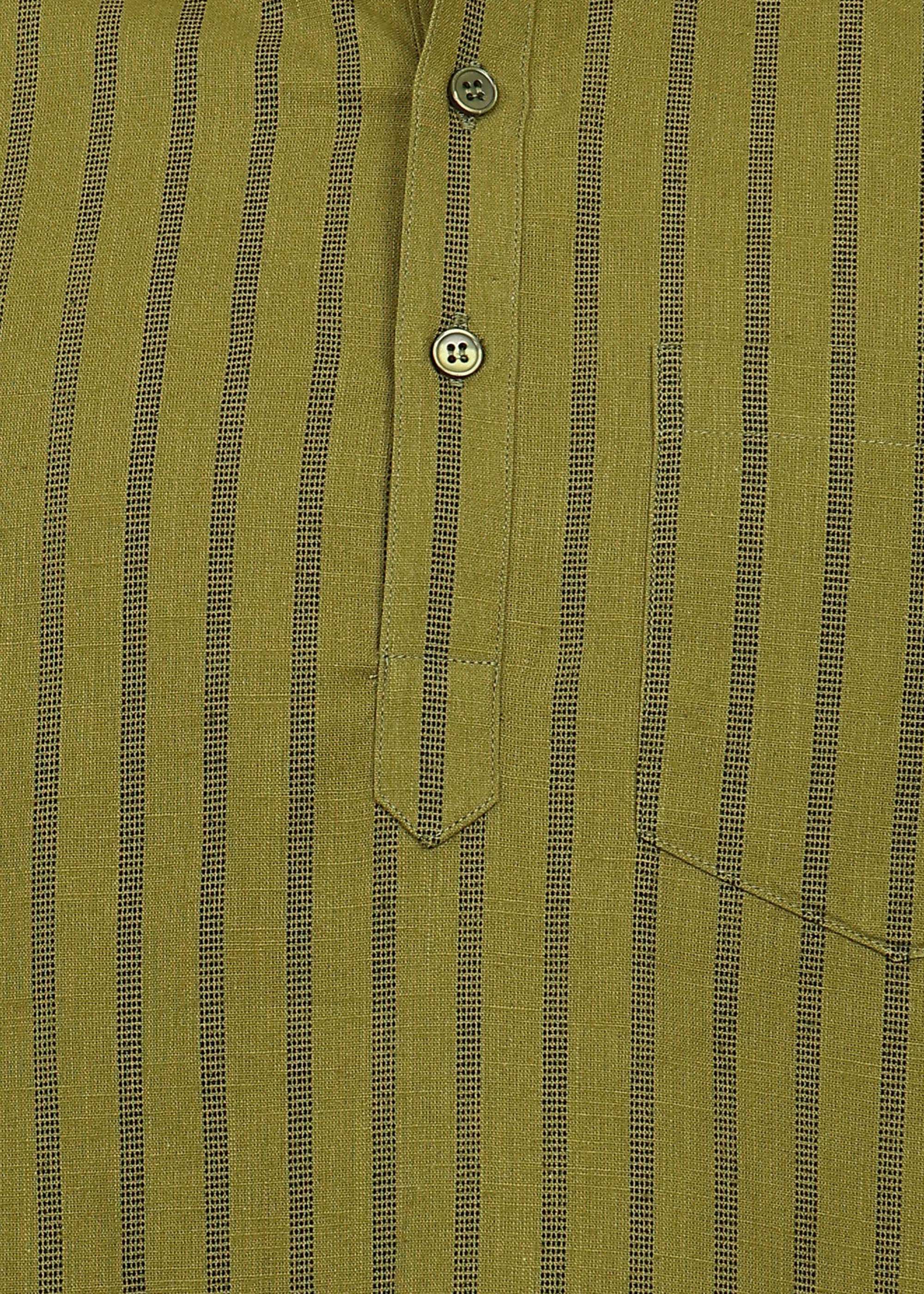 Fabmade Olive Stripe Linen Kurta Set