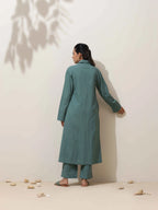 trueBrowns Green Cotton Linen Kurta Pant Set - Distacart
