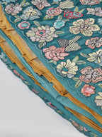 House of Panchhi Turquoise Blue Georgette Sequins And Thread Embroidery Lehenga Choli & Dupatta