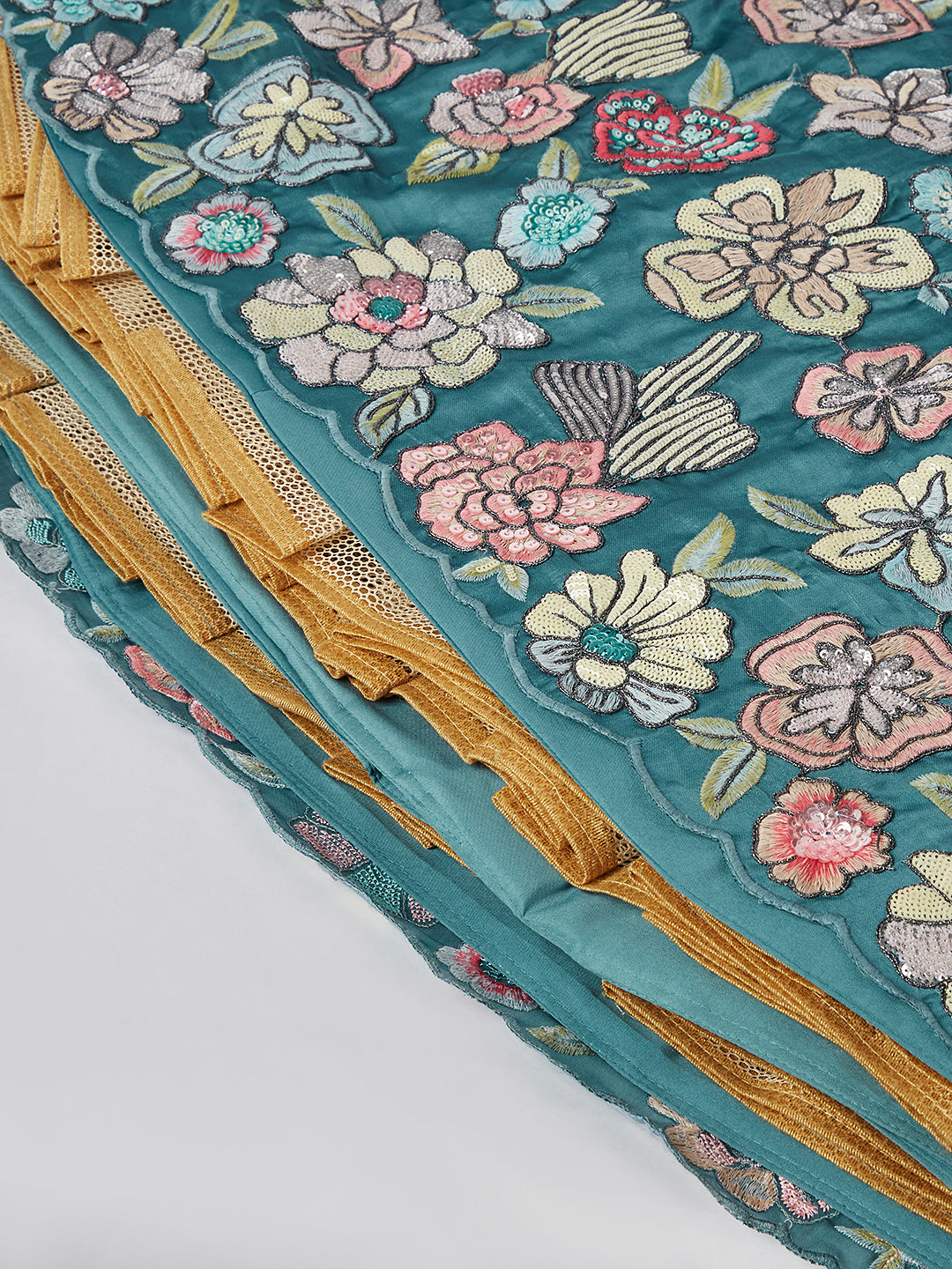 House of Panchhi Turquoise Blue Georgette Sequins And Thread Embroidery Lehenga Choli & Dupatta