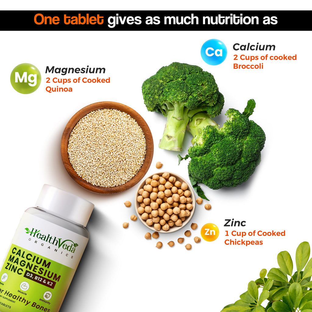 Health Veda Organics Calcium Magnesium & Zinc Vitamin D3 & B12 Tablets - Distacart