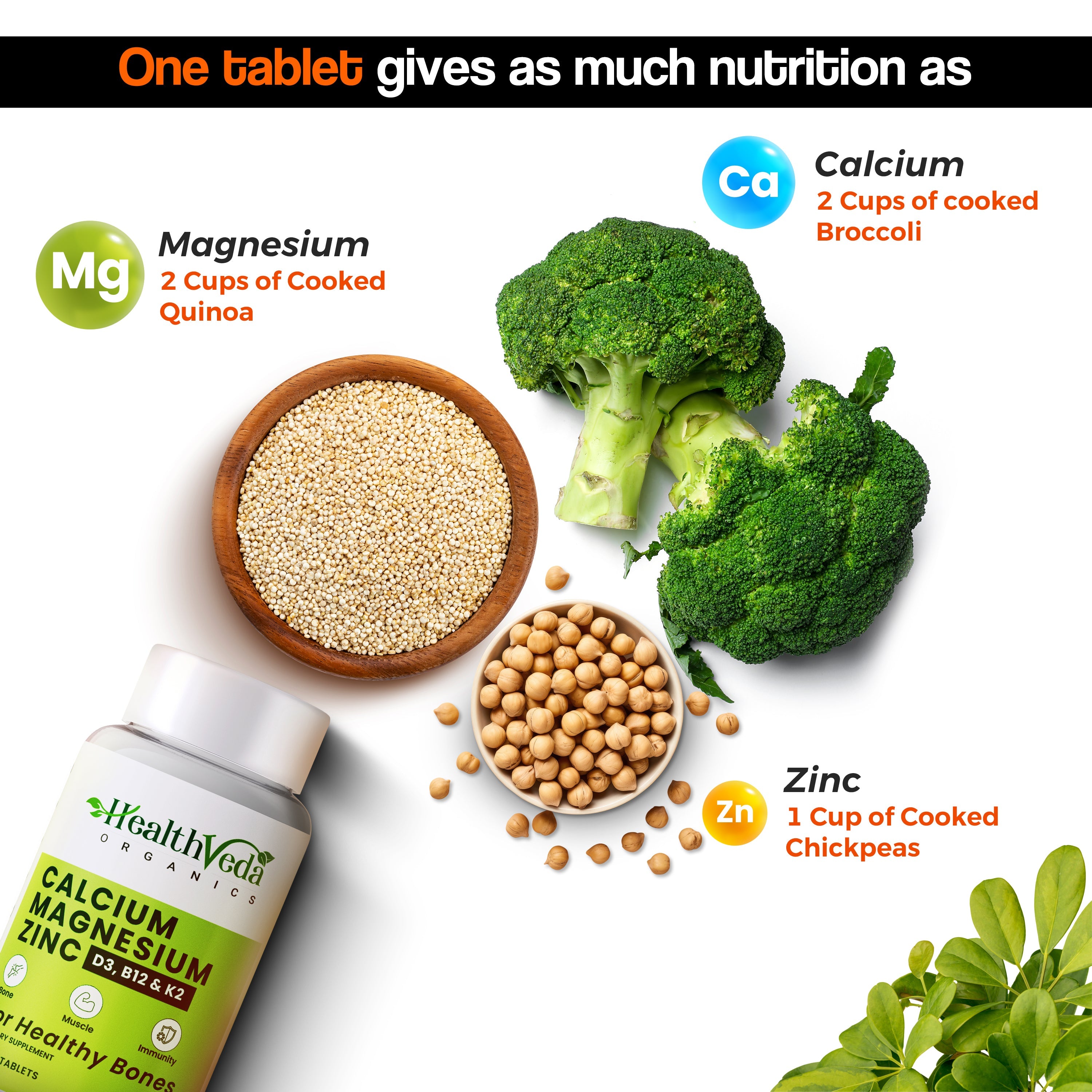 Health Veda Organics Calcium Magnesium & Zinc Vitamin D3 & B12 Tablets - Distacart