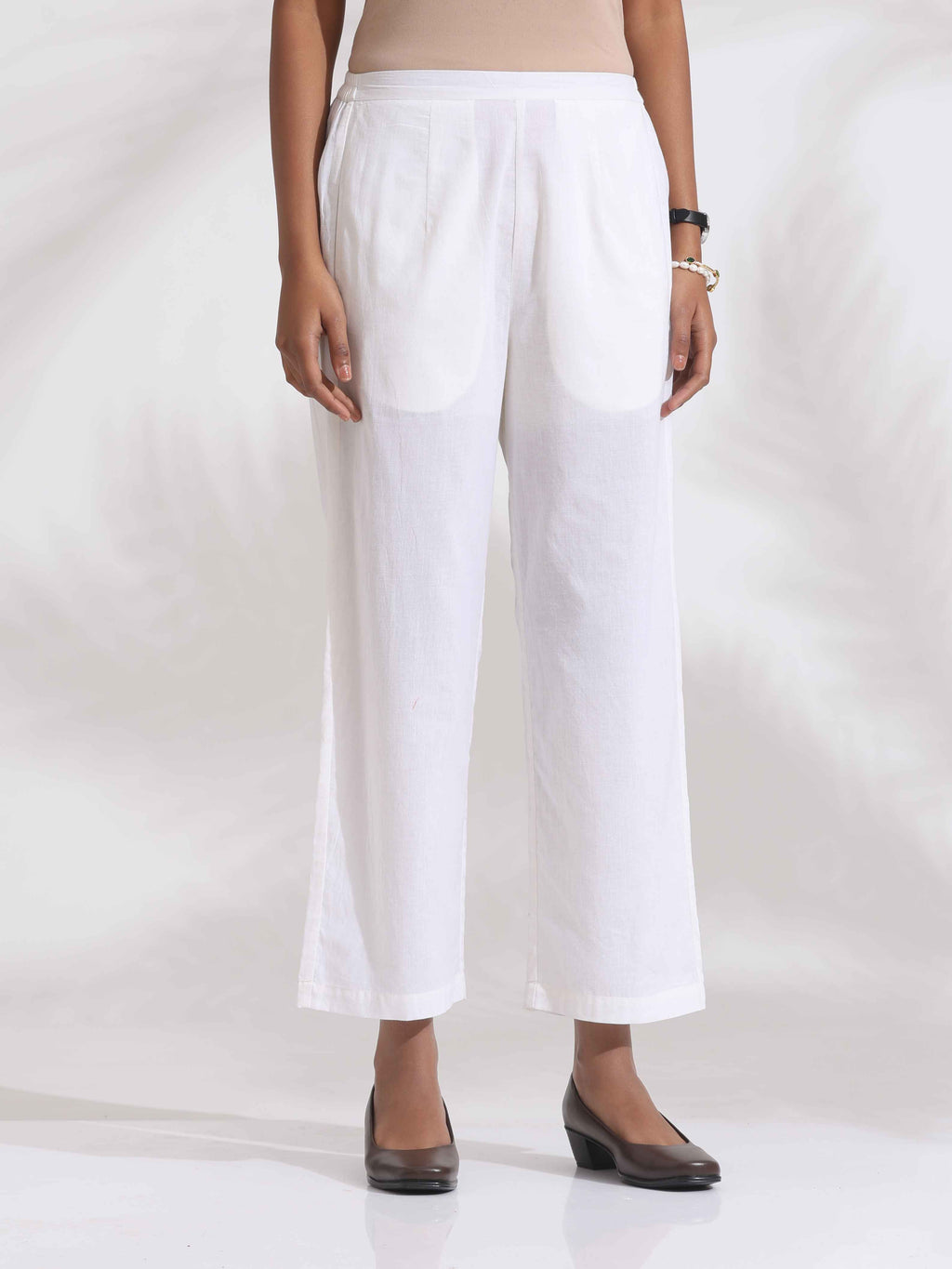 trueBrowns White Cotton Stripe Print Pleated Kurta Set - Distacart