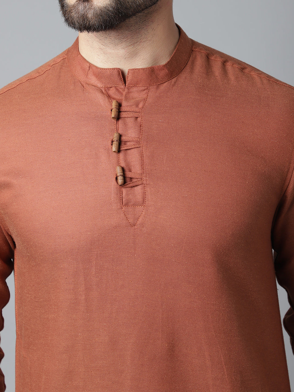 Even Apparels Rust Pure Cotton Kurta With Band Collar - Distacart