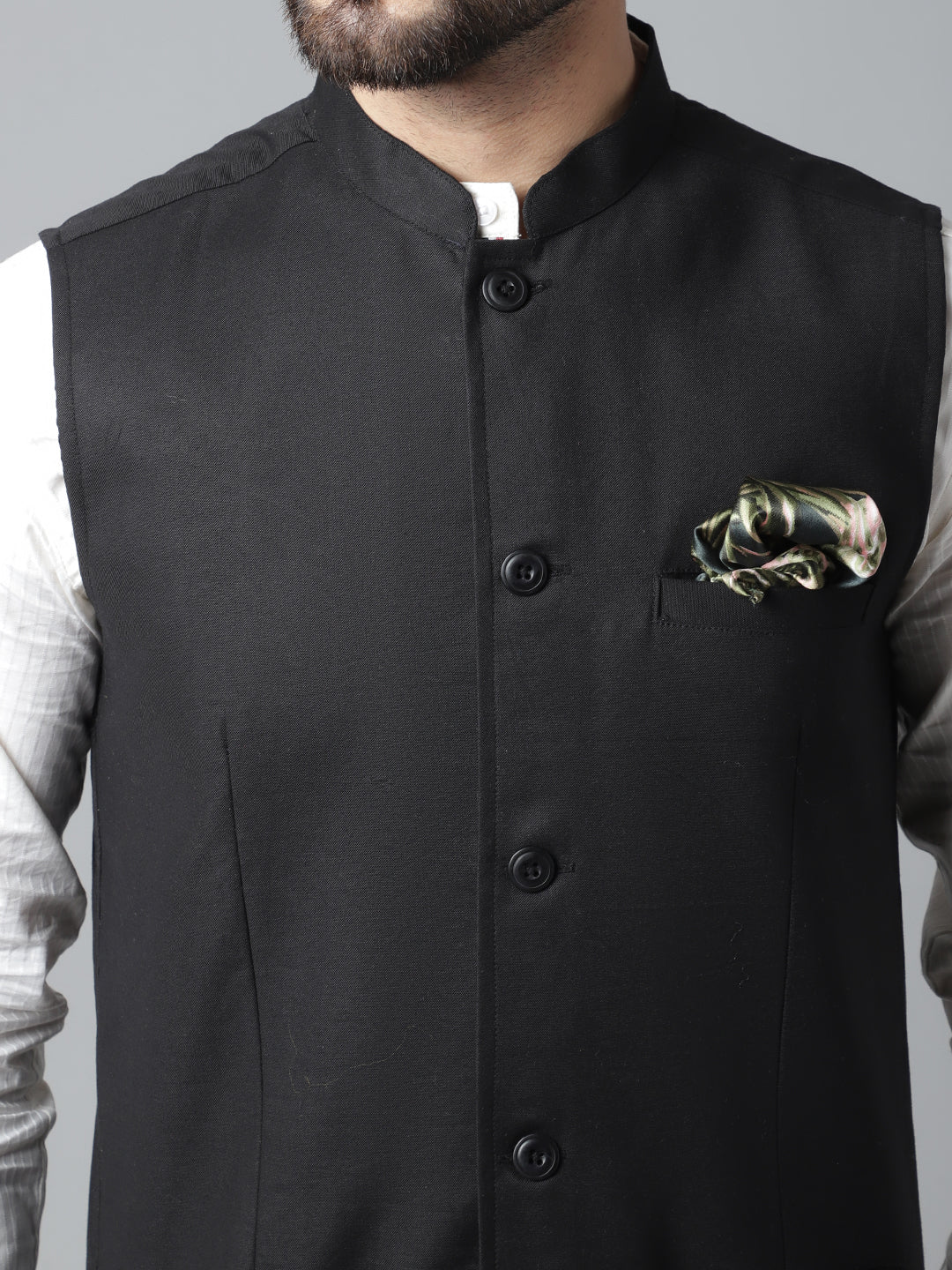 Even Apparels Men's Black Nehru Jacket With Welt Pockets
