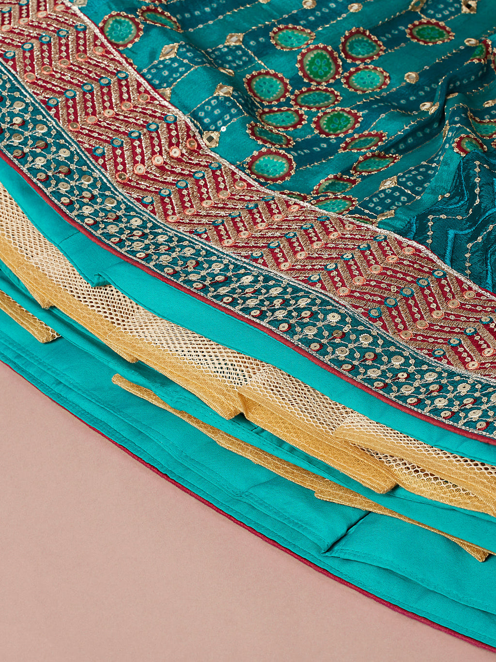 House of Panchhi Printed Embroidery Teal Georgette Sequin Lehenga Choli