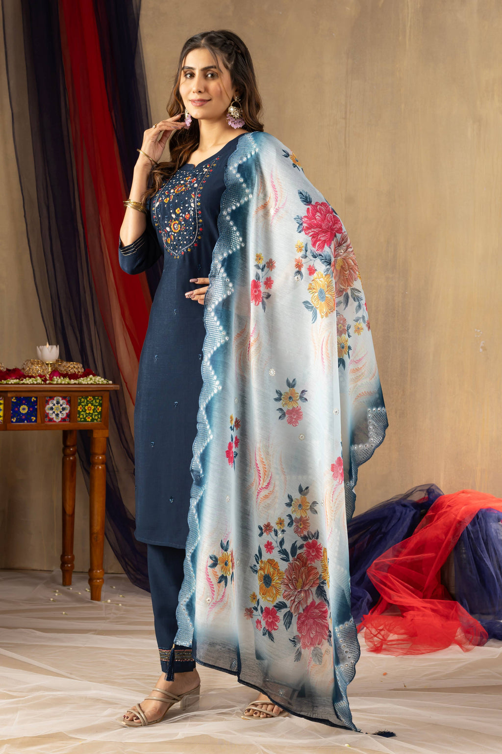 Pramukh Fab Teal Color Viscose Mango Silk Kurta Set - Distacart