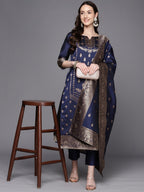 Ahalyaa Unstitched Navy Blue Dress Material - Distacart