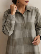 trueBrowns Green Check Flared Winter Dress - Distacart