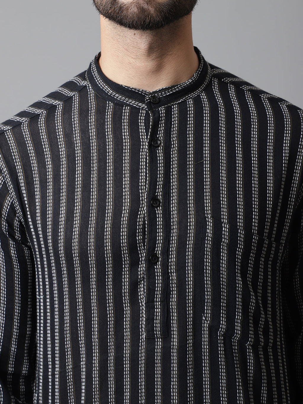 Even Apparels Black Pure Cotton Kurta With Band Collar - Distacart