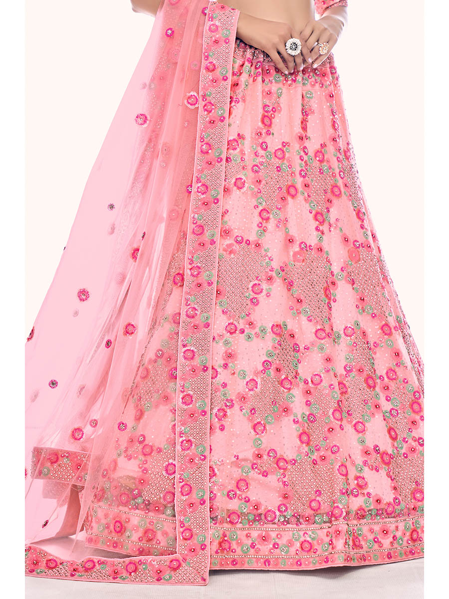 Myra Peach Soft Net Embroidered Designer Lehenga Choli