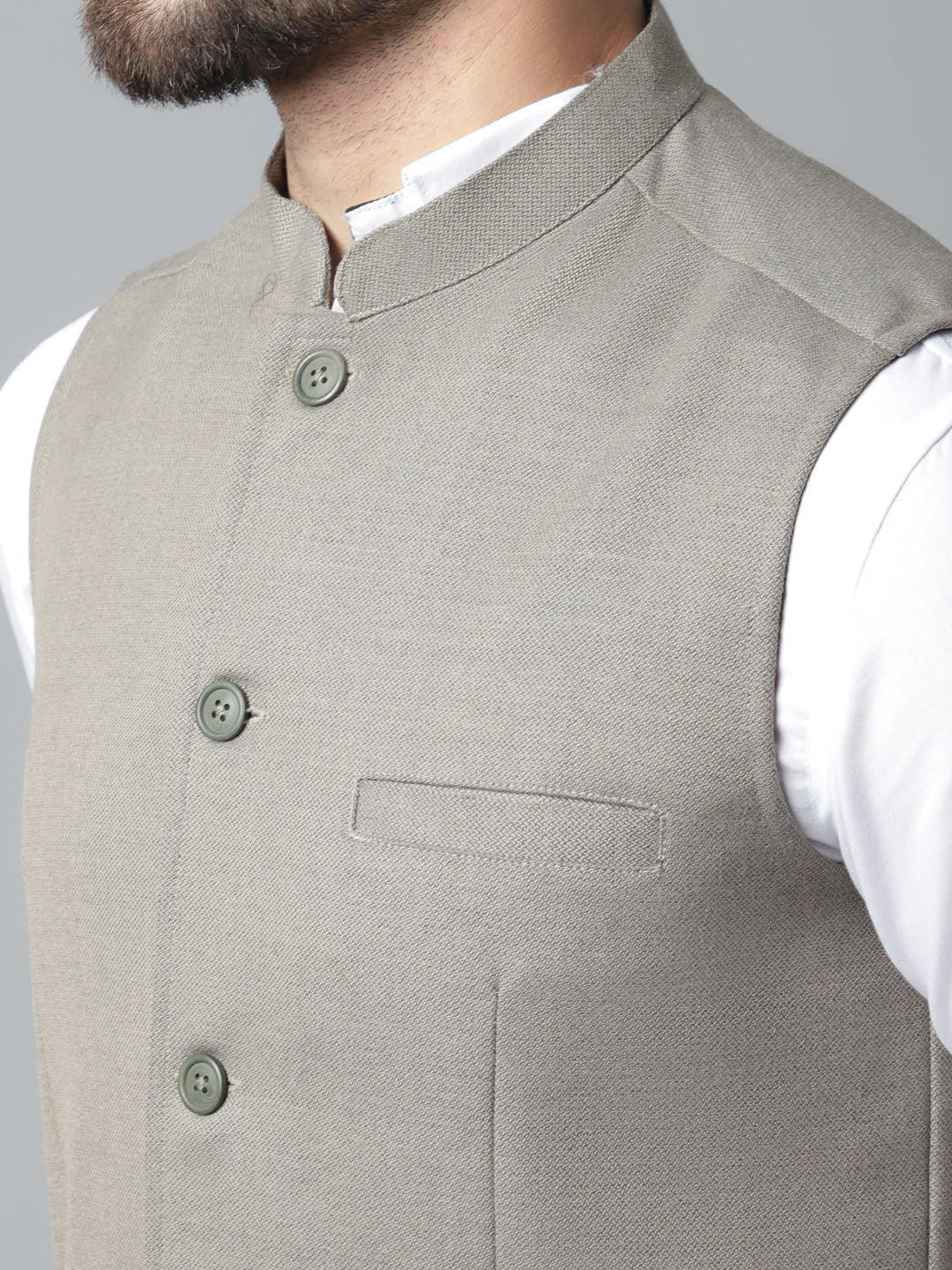 Even Apparels Men's Cream Nehru Jacket With Welt Pockets