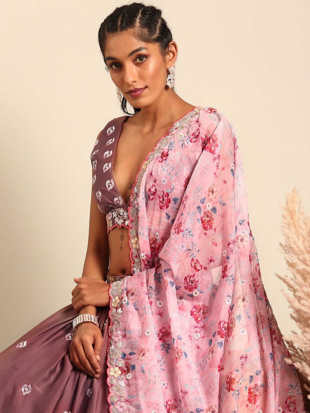 House of Panchhi Rose Gold Chinon Sequins Embroidery Lehenga Choli & Dupatta